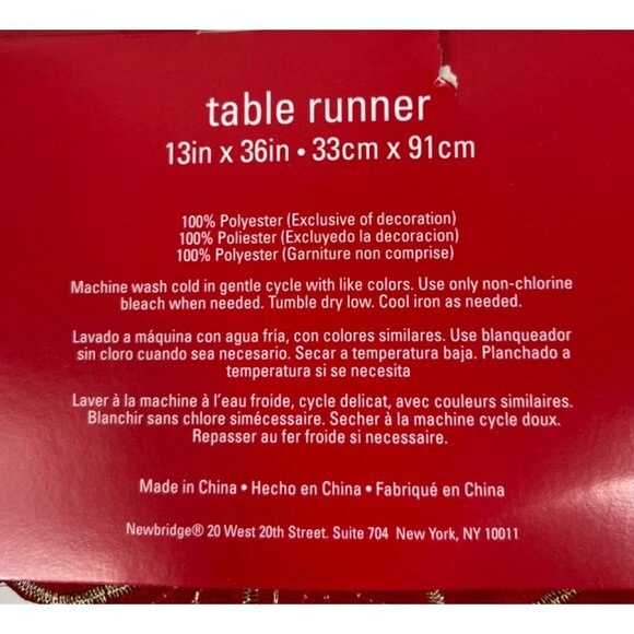 Elrene Poinsettia Cut Work Embroidery Red Gold Centerpiece Table Runner 13" x 36 - Picture 6 of 9